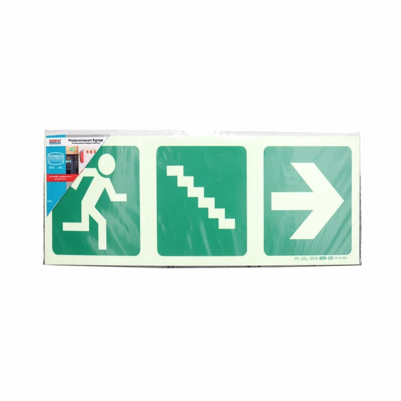 Parrot Photoluminescent 190mm Safety Sign -E16-Running Man+Stairs Going Down+Arrow Right - image 04