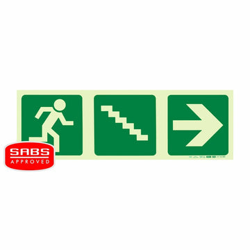 Parrot Photoluminescent 190mm Safety Sign -E16-Running Man+Stairs Going Down+Arrow Right - image 01