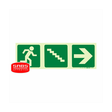 Image of Photoluminescent 190Mm Safety Sign -E16-Running Man+Stairs Going Down+Arrow Right
