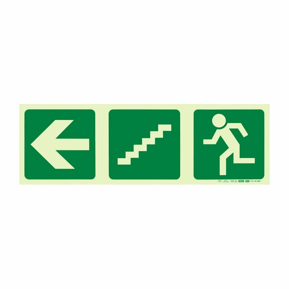 Parrot Photoluminescent 190mm Safety Sign -E17-Arrow Left+Stairs Going Down+Running Man - image 03