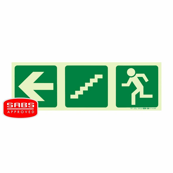 Parrot Photoluminescent 190mm Safety Sign -E17-Arrow Left+Stairs Going Down+Running Man - image 04