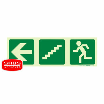 Parrot Photoluminescent 190mm Safety Sign -E17-Arrow Left+Stairs Going Down+Running Man - image 01