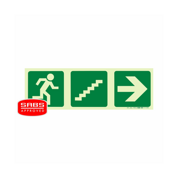Image of Photoluminescent 190Mm Safety Sign -E18-Running Man+Stairs Going Up+Arrow Right