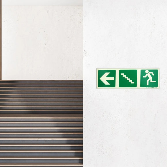 Parrot Photoluminescent 190mm Safety Sign -E19-Arrow Left+Stairs Going Up+Running Man - image 03