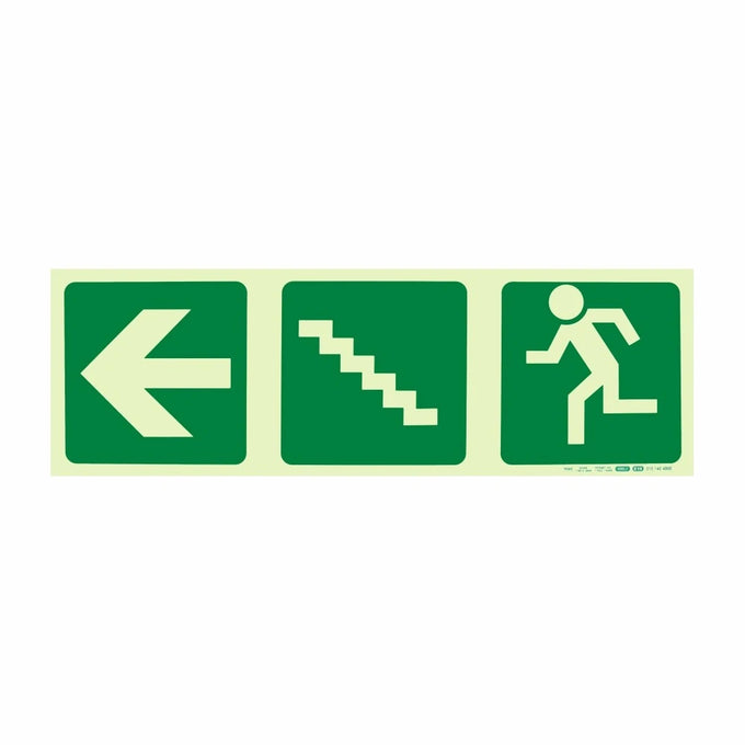 Parrot Photoluminescent 190mm Safety Sign -E19-Arrow Left+Stairs Going Up+Running Man - image 05