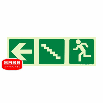 Parrot Photoluminescent 190mm Safety Sign -E19-Arrow Left+Stairs Going Up+Running Man - image 01