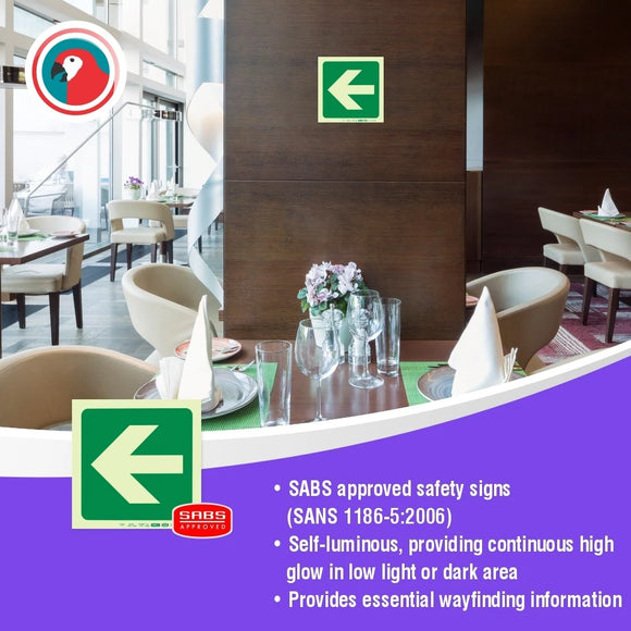 Parrot Photoluminescent 190mm Safety Sign -E22-Arrow Left - image 03