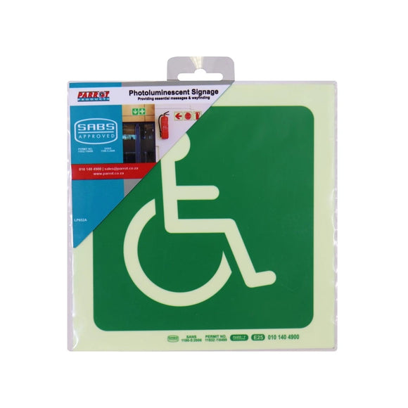 Parrot Photoluminescent 190mm Safety Sign -E25-Paraplegic Symbol - image 01