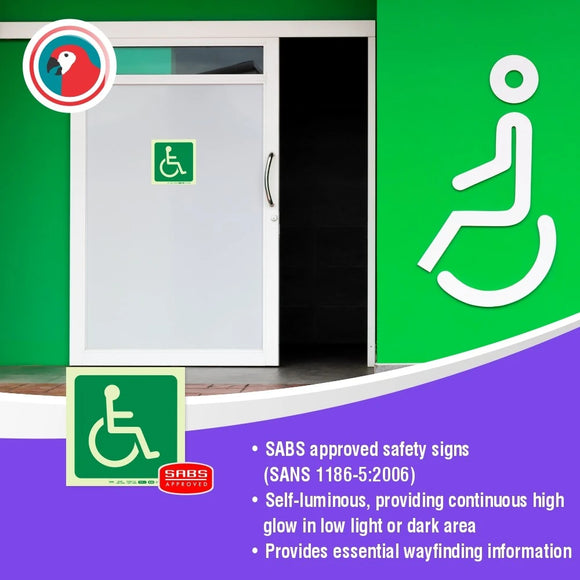 Parrot Photoluminescent 190mm Safety Sign -E25-Paraplegic Symbol - image 02