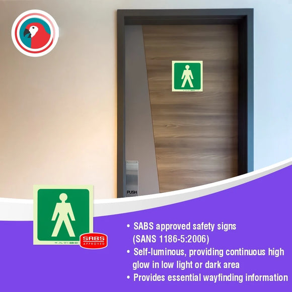 Parrot Photoluminescent 190mm Safety Sign -E26-Male Symbol - image 01