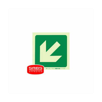 Image of Photoluminescent 190Mm Safety Sign -E30-Diagonal Arrow Down And Left
