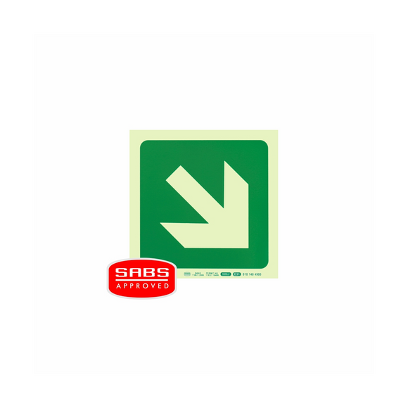Image of Photoluminescent 190Mm Safety Sign -E31-Diagonal Arrow Down And Right
