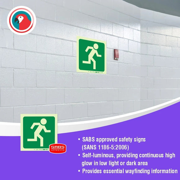 Parrot Photoluminescent 190mm Safety Sign -E29-Running Man Facing Right - image 04
