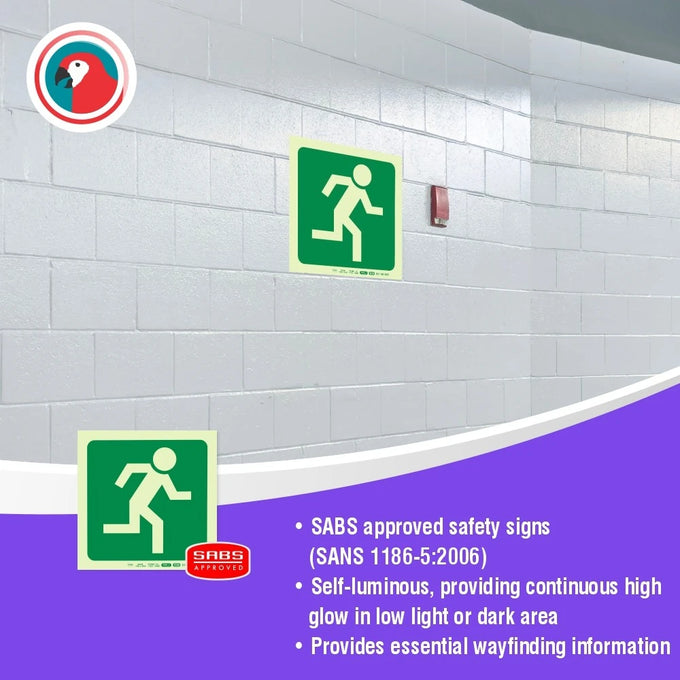 Parrot Photoluminescent 190mm Safety Sign -E29-Running Man Facing Right - image 04