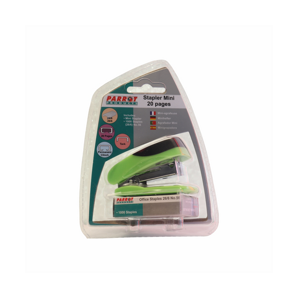 Image of Stapler Plastic Mini Green + Staples (1000X26/6)