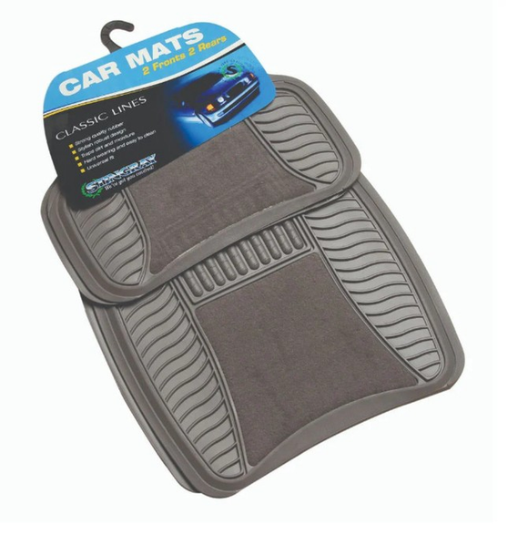 Image of  Stingray 4Pce Rubber/Velour Mat Set Tt8110Grey inTools,Automotive,Car Accessories,Car Mats