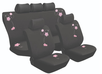 Image of  Stingray 11 Piece Black Polyester With Embroidered Design Pink inTools,Automotive,Car Accessories,Seat Covers