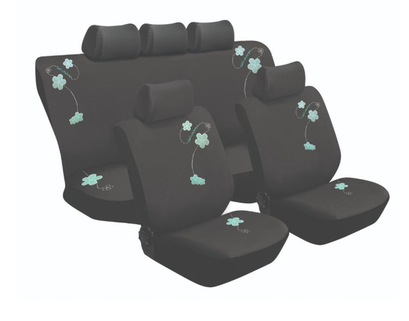 Image of  Stingray 11Pc Black Polyester With Embroidered Design Mint Green inTools,Automotive,Car Accessories,Seat Covers