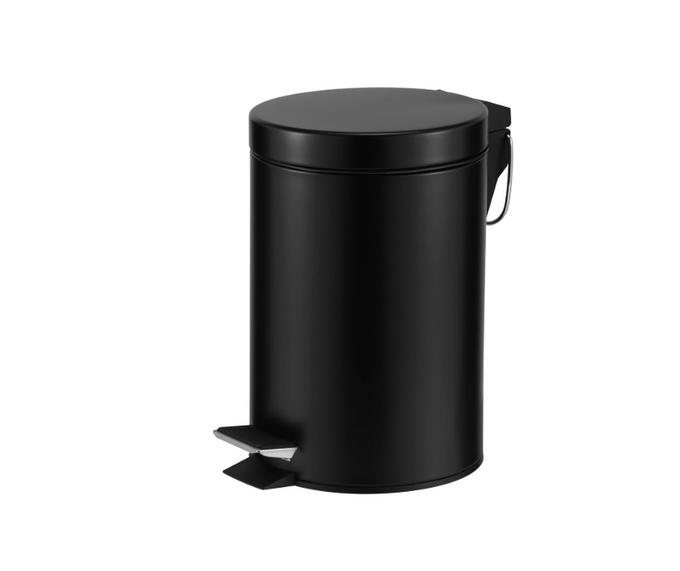 Casa 3L Step Bin Black Flat Lid, Soft Close