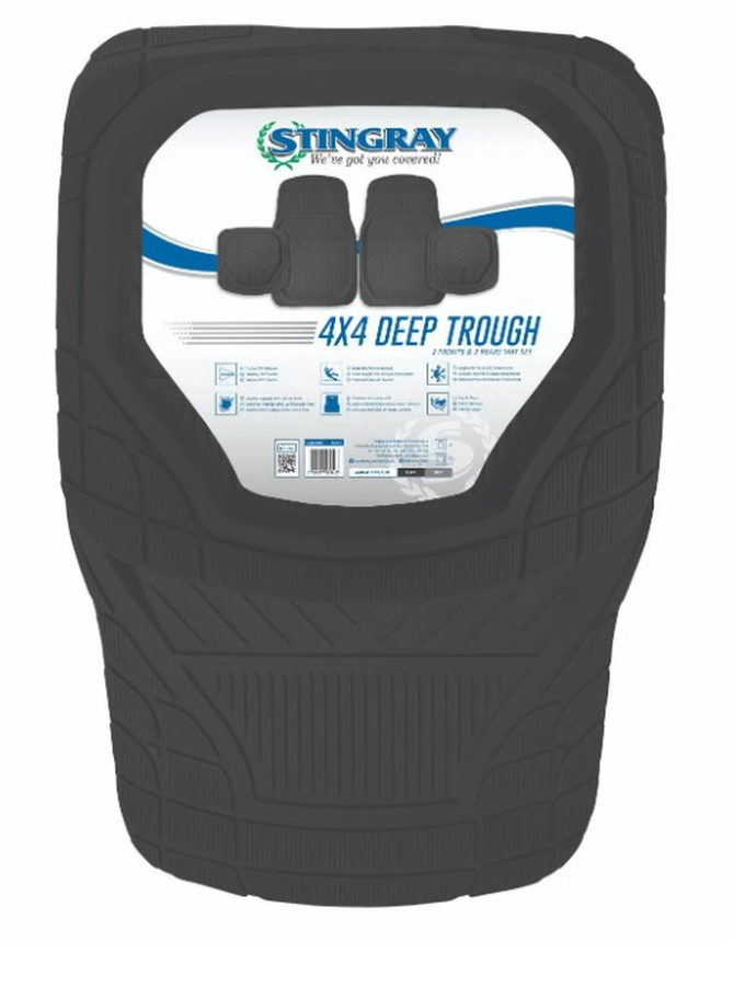 Image of  Stingray 4Pce Deep Trough Mat Set Black inTools,Automotive,Car Accessories,Seat Covers
