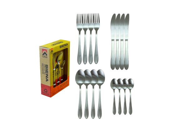 Casa Siena Cutlery Set, 16Pc, Matt Silver