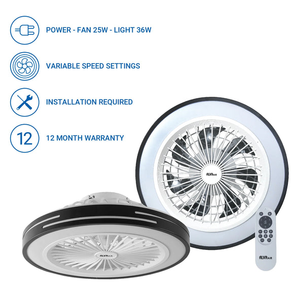 Alva 50cm Led Light / Ceiling Fan W Remote (Black)