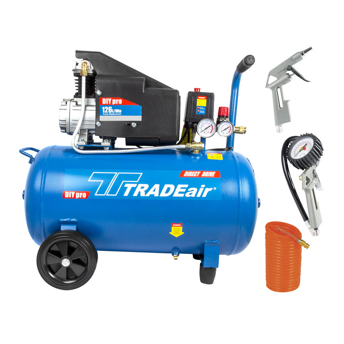 Tradeair Compressor Hobby Air 50Lt Direct Drive 1.5HP +3Pc Kit