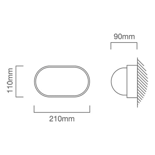Eurolux Bulkhead Oval Small Plain 210mm 1X60W Black - image 01
