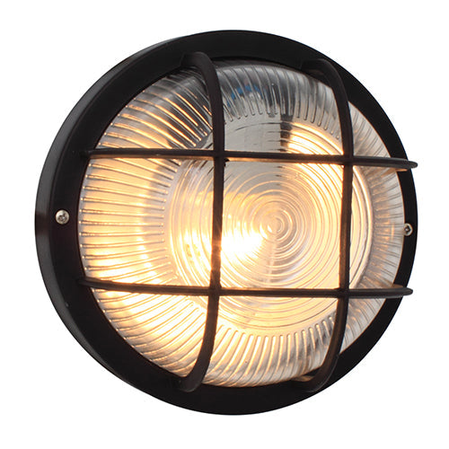 Eurolux Bulkhead Round Plastic Grid 185mm 1X60W Black in Electrical & Lighting,Lighting,Interior Lighting