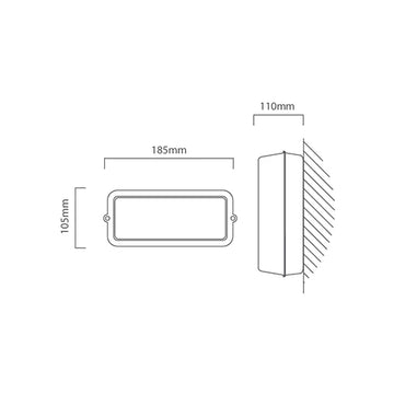 Eurolux Rectangular Bulkhead Plastic 185mm Grey 1x100w - image 01