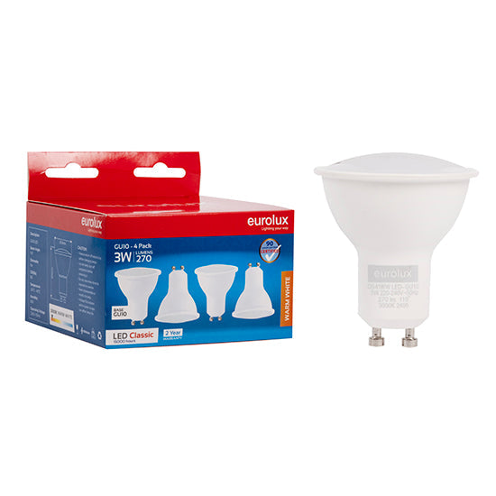 Eurolux LED GU10 Classic Frosted Lens 3w 3000K 4 Pack N in Electrical & Lighting,Lighting,Globes & Tubes