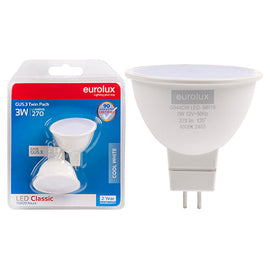 Eurolux LED MR16 Classic Frosted Lens 3w GU5.3 4000K Twin Pack N in Electrical & Lighting,Lighting,Globes & Tubes