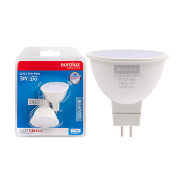 Eurolux LED MR16 Classic Frosted Lens 3w GU5.3 4000K Twin Pack N - image 01
