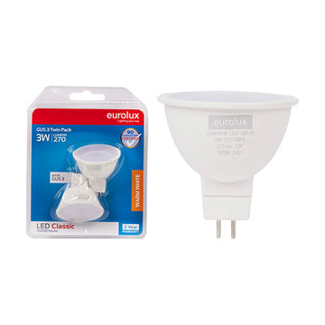 Eurolux LED MR16 Classic Frosted Lens 3w GU5.3 3000K Twin Pack N - image 01