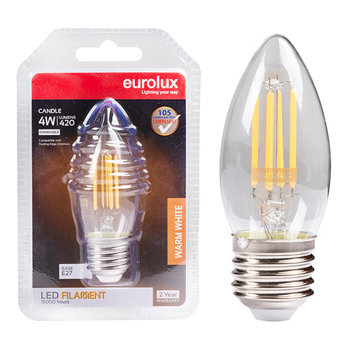 Eurolux LED Filament Globe Candle 4w E27 3000K Dimmable N in Electrical & Lighting,Lighting,Globes & Tubes