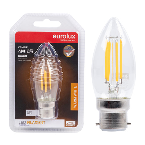 Eurolux LED Filament Globe Candle 4w B22 3000K Dimmable N in Electrical & Lighting,Lighting,Globes & Tubes