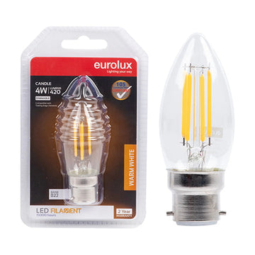 Eurolux LED Filament Globe Candle 4w B22 3000K Dimmable N - image 01