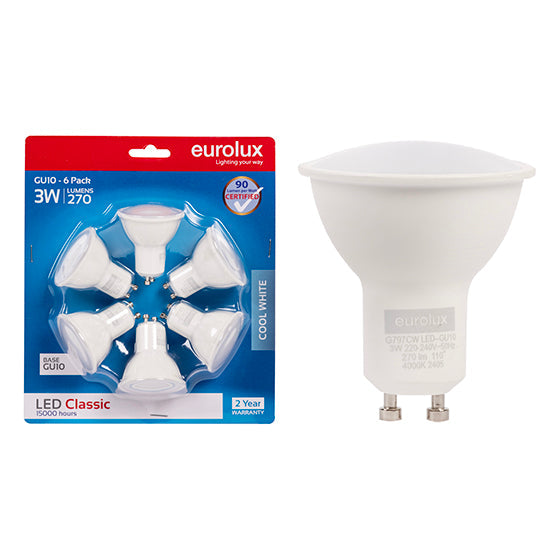 Eurolux LED GU10 Classic Frosted Lens 3w 4000K 6 Pack N in Electrical & Lighting,Lighting,Globes & Tubes