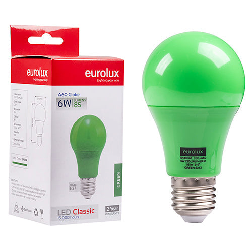 Eurolux LED Globe A60 Coloured Classic 6w E27 Green N in Electrical & Lighting,Lighting,Globes & Tubes