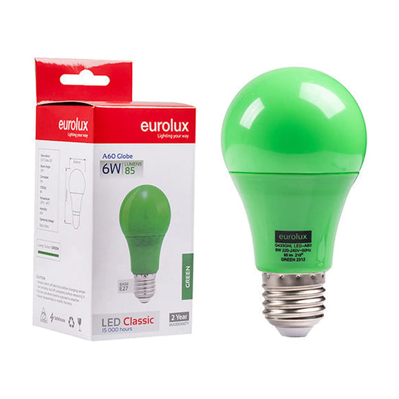 Eurolux LED Globe A60 Coloured Classic 6w E27 Green N - image 01