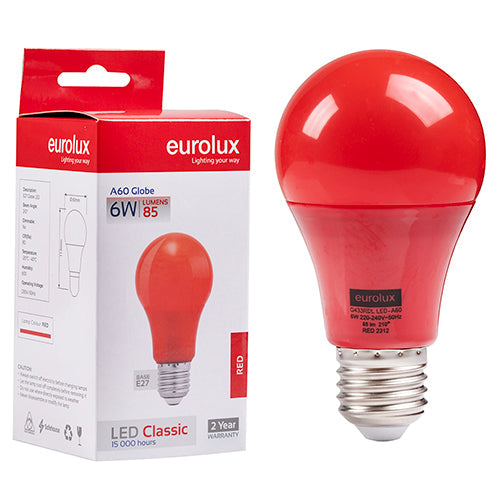 Eurolux LED Globe A60 Coloured Classic 6w E27 Red N in Electrical & Lighting,Lighting,Globes & Tubes