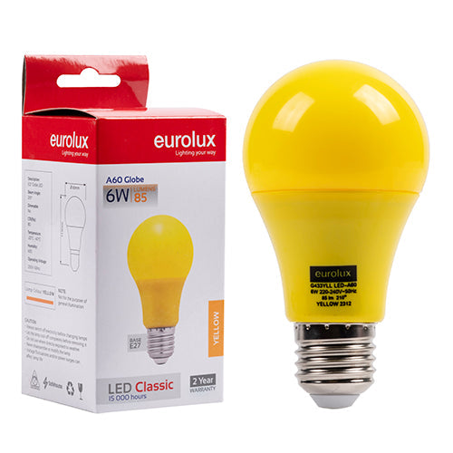Eurolux LED Globe A60 Coloured Classic 6w E27 Yellow N in Electrical & Lighting,Lighting,Globes & Tubes