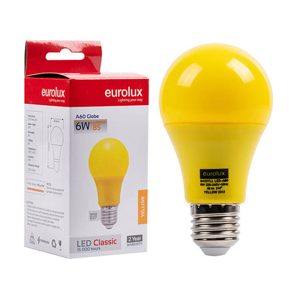 Eurolux LED Globe A60 Coloured Classic 6w E27 Yellow N - image 01