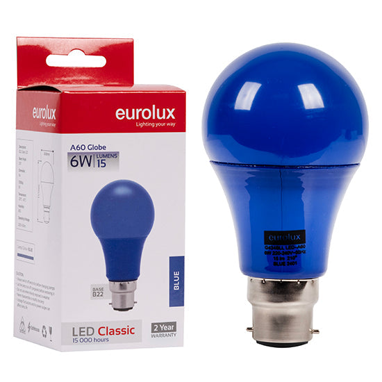 Eurolux LED Globe A60 Coloured Classic 6w B22 Blue N in Electrical & Lighting,Lighting,Globes & Tubes