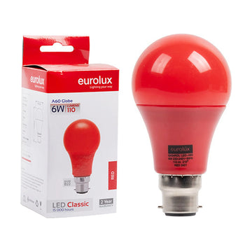Eurolux LED Globe A60 Coloured Classic 6w B22 Red N - image 01