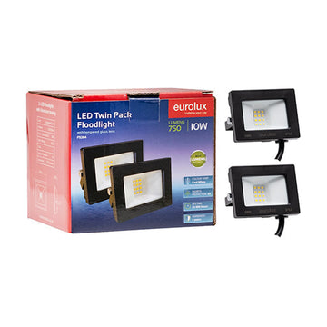Eurolux LED 10w Floodlight Black 4000K Twin Pack - image 01