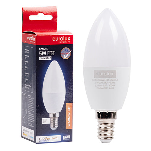Eurolux LED Globe Candle Premium 5W E14 3000K Dimmable N in Electrical & Lighting,Lighting,Globes & Tubes