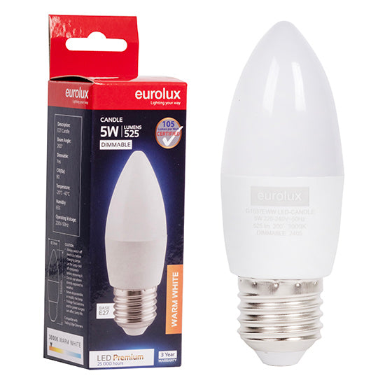 Eurolux LED Globe Candle Premium 5W E27 3000K Dimmable N in Electrical & Lighting,Lighting,Globes & Tubes