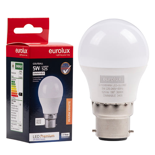 Eurolux LED Globe Golfball Premium 5W B22 3000K Dimmable N in Electrical & Lighting,Lighting,Globes & Tubes
