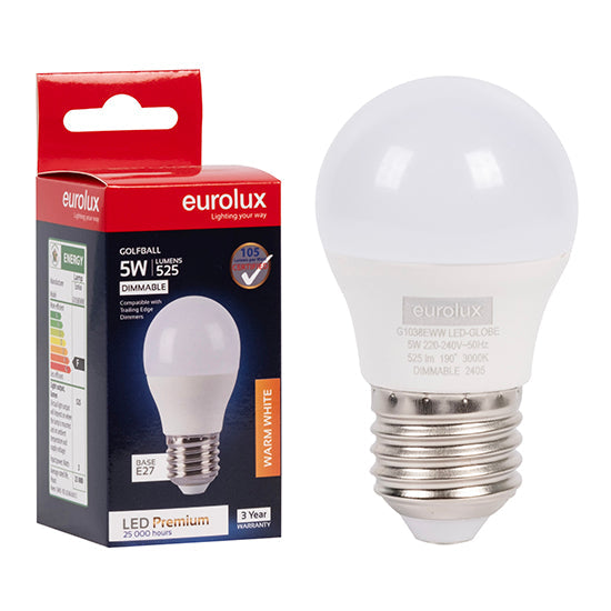 Eurolux LED Globe Golfball Premium 5W E27 3000K Dimmable N in Electrical & Lighting,Lighting,Globes & Tubes